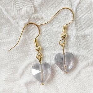 Lavender Glass Heart Earrings (Gold)